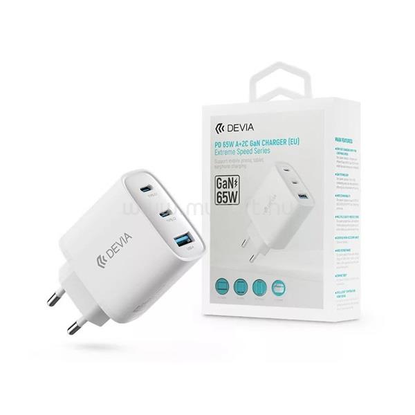 DEVIA ST111615 Extreme Speed Series 65W 2xUSB C/USB hálózati adapter (fehér)