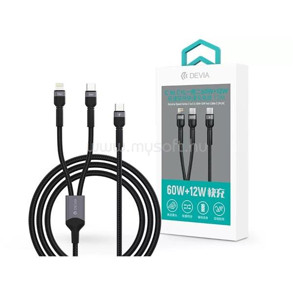 DEVIA EXTREME adatkábel 2in1 Type-C - Type-C/lightning, 120cm, FEKETE