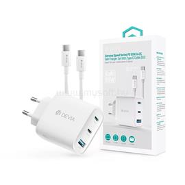 DEVIA EXTREME hálózati töltő USB+2 Type-C aljzat 65W, PD gyorstöltő + Type-C kábel, FEHÉR ST111967 small