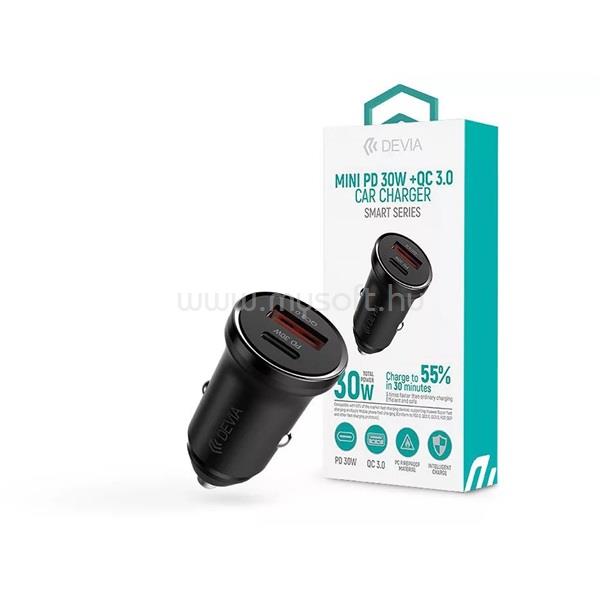 DEVIA SMART MINI autós töltő USB+Type-C aljzat 30W, PD gyorstöltő 3.0, FEHÉR