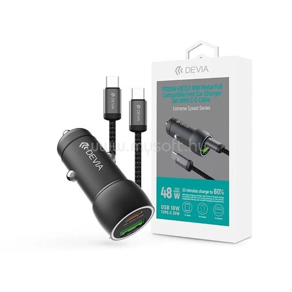 DEVIA ST112773 Extreme Speed Series 30W PD+QC USB+USB-C autós töltő adapter + USB-C kábel (fekete)