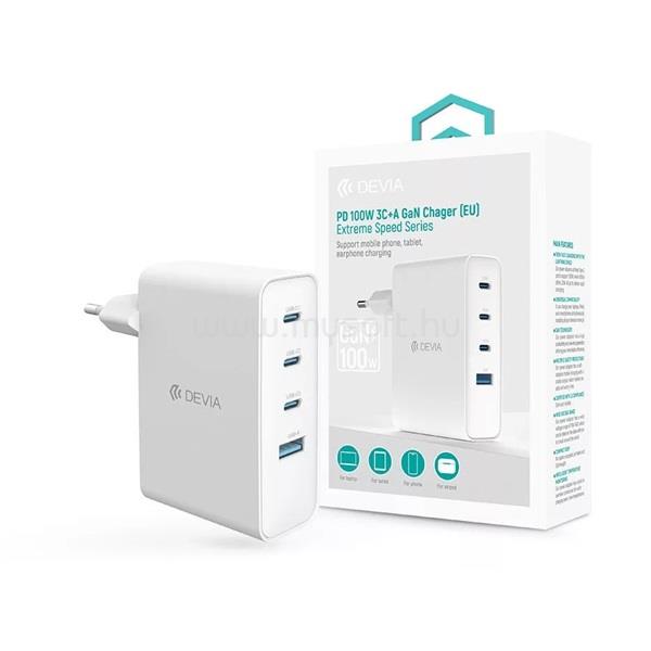 DEVIA ST121430 Extreme Speed Series 100W GaN PD USB+3xType-C hálózati gyorstöltő adapter (fehér)