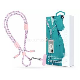 DEVIA ST124967 Cable Pro5 Woven 1,6m 60W PD Type-C - Type-C pink adat- és töltőkábel + nyakpánt ST124967 small