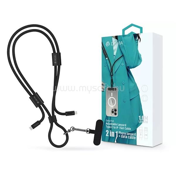 DEVIA ST124981 Cable Pro5 Woven 1,6m 27W PD Type-C - Lightning fekete adat- és töltőkábel + nyakpánt
