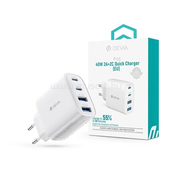 DEVIA ST137325 Pro1 40W GaN QC 2xUSB + 2xType-C hálózati gyorstöltő adapter (fehér)
