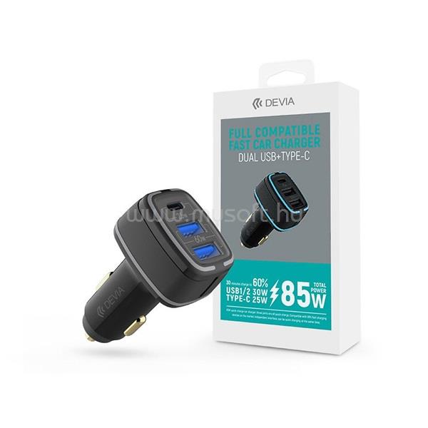 DEVIA ST351761 85W 2xUSB + Type-C szivargyújtó töltő