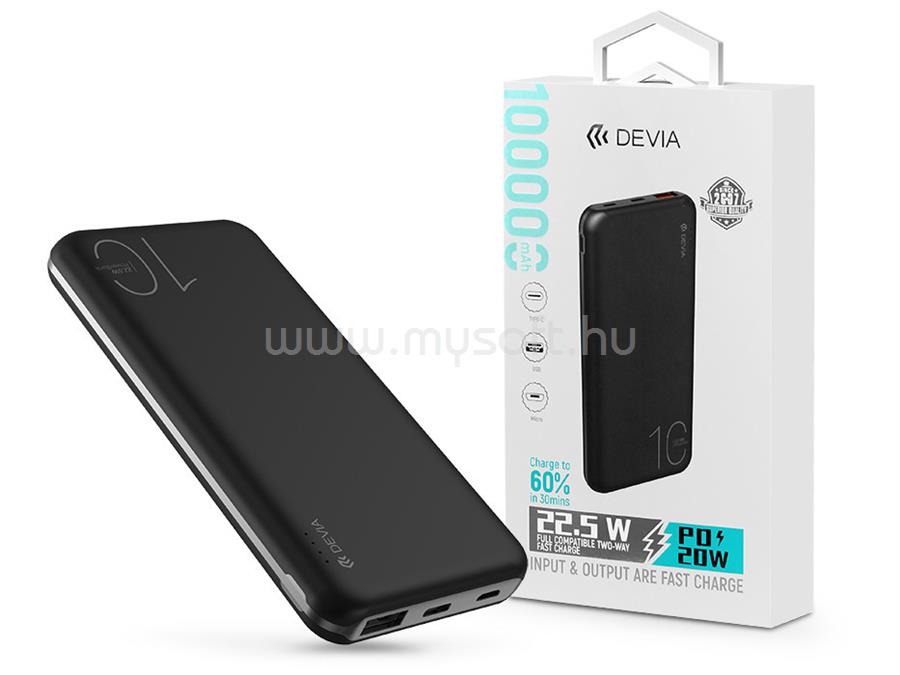DEVIA ST354441 Smart Series 22.5W - USB + Type-C + microUSB + PD 10.000 mAh fekete powerbank