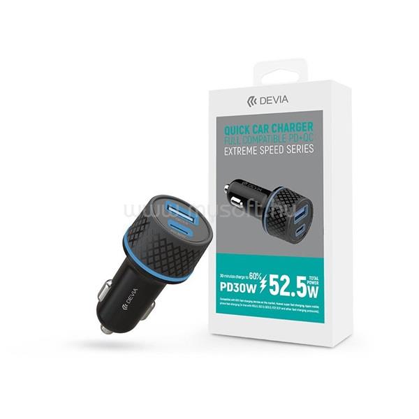 DEVIA ST354663 30W+QC 3.0 USB + Type-C szivargyújtó töltő