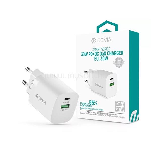 DEVIA ST386718 Smart GaN 30W PD USB + Type-C Hálózati töltő adapter