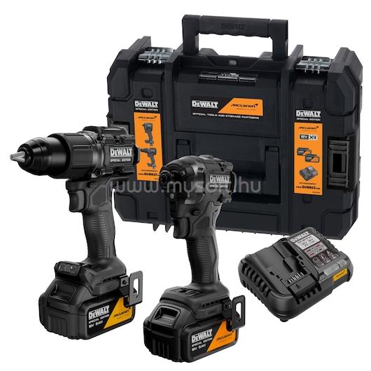 DEWALT McLaren F1 Team, DCD86M+DCF86M szénkefe nélküli 18V XR, 2x5Ah ütvefúró-csavarozó készlet, TSTAK kofferben