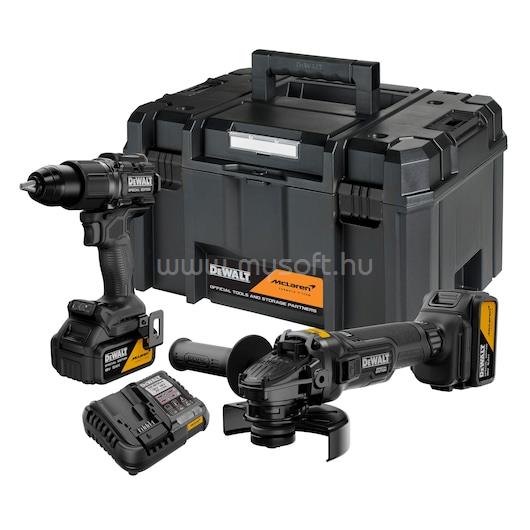 DEWALT McLaren F1 Team, DCD86M+DCG45M, 18V XR, 2x5Ah szénkefe nélküli ütvefúró-csavarozó + sarokcsiszoló készlet, TSTAK kofferben