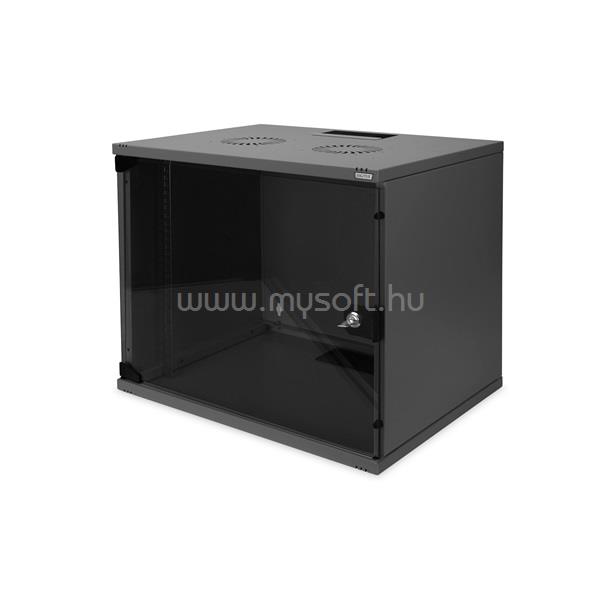 DIGITUS 19" 460x540x400 9U lapraszerelt üvegajtós fekete fali rack szekrény