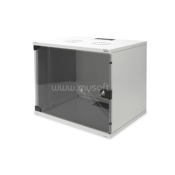 DIGITUS 19" 460x540x400 9U lapraszerelt üvegajtós szürke fali rack szekrény
