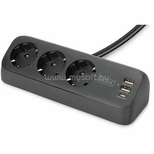 DIGITUS 3-WAY OFFICESOCKET STRIP BLACK 2X USB-A 1X USB-C NS