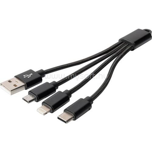 DIGITUS CHARGER CABLE 3-IN-1 USB A LIGHTNING+MICRO B+TYPE-C 0.15M