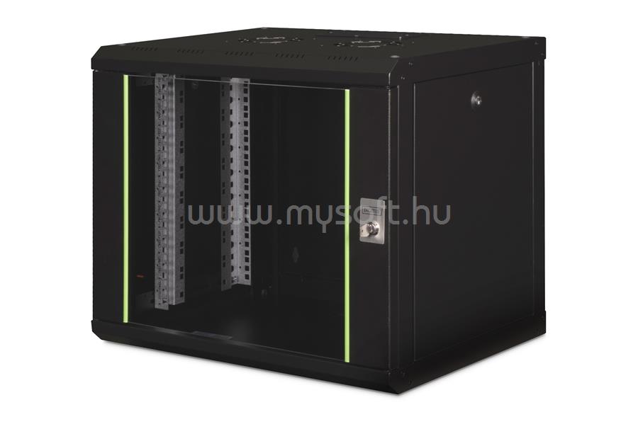 DIGITUS DN-19 09-U-SW 19" 9U 509x600x450mm lapraszerelt üvegajtós fekete Unique fali rack szekrény