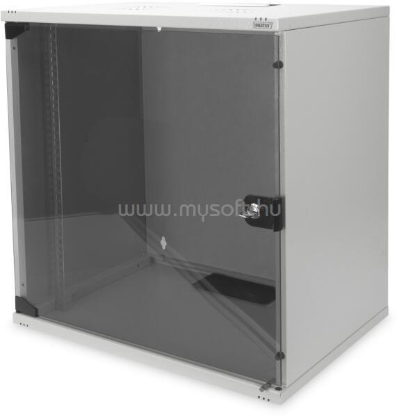 DIGITUS DN-19 12-U-S-1 19" 12U 595x540x400mm lapraszerelt üvegajtós szürke fali rack szekrény