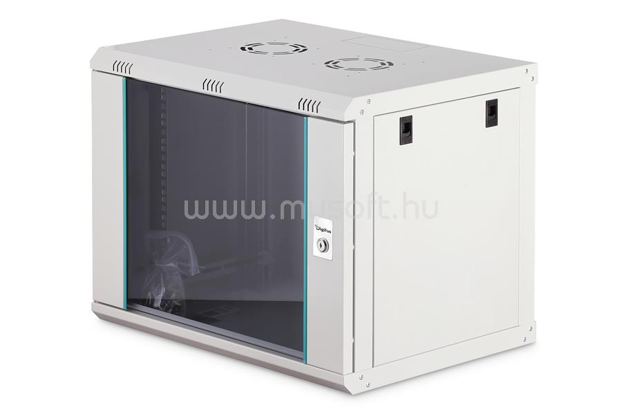 DIGITUS DN-37104 19" 9U 474x600x450mm lapraszerelt üvegajtós szürke Dynamic-N fali rack szekrény