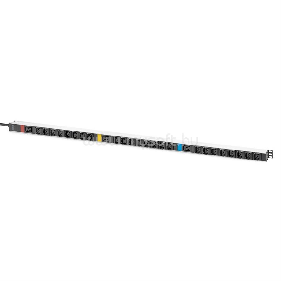 DIGITUS DN-95452  0U PDU függőleges 3 fázisú 250V 16A 24xC13 3xC19 aljzat IEC 60309 ipari csatlakozó 3M elosztósor