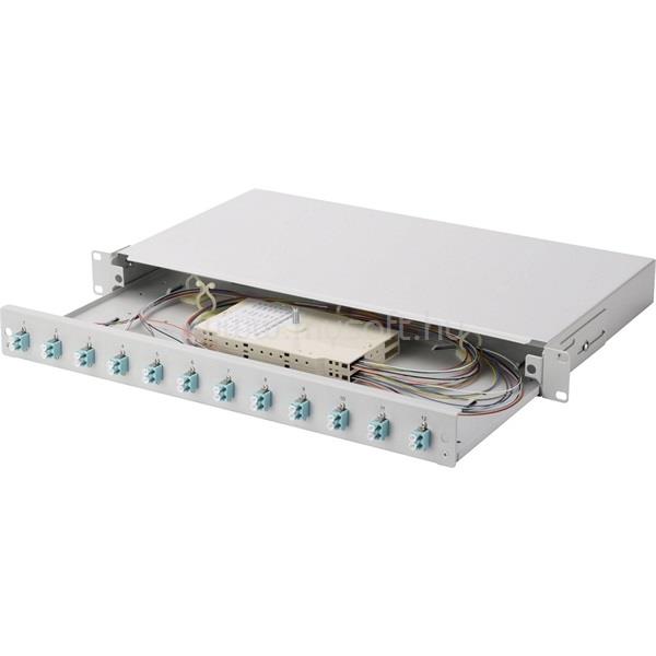 DIGITUS DN-96331/3 1U 12xLC duplex OM3 toldóval pigtaillel és kötőkazettával szerelt optikai rendező