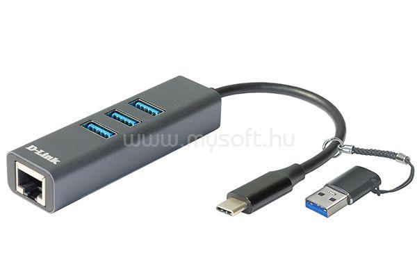 D-LINK DUB-2332 Átalakító USB-C + USB 3.0 + 3xUSB to Ethernet Adapter 1000Mbps