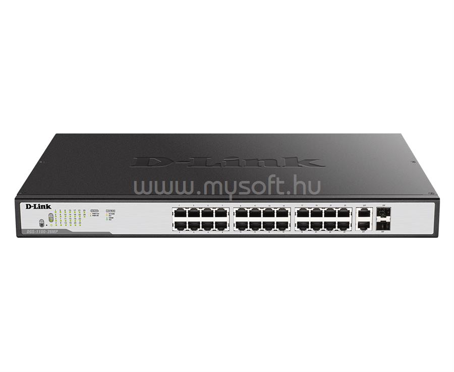 DLINK DGS-1100-26MPV2/E Switch 24x1000Mbps (24xPOE) + 2xGigabit kombó SFP Fémházas Menedzselhető Rackes