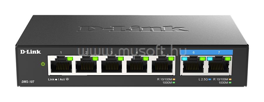 DLINK DMS-107/E Switch 5x1000Mbps + 2x2.5Gbps Multi-Gigabit fémházas asztali