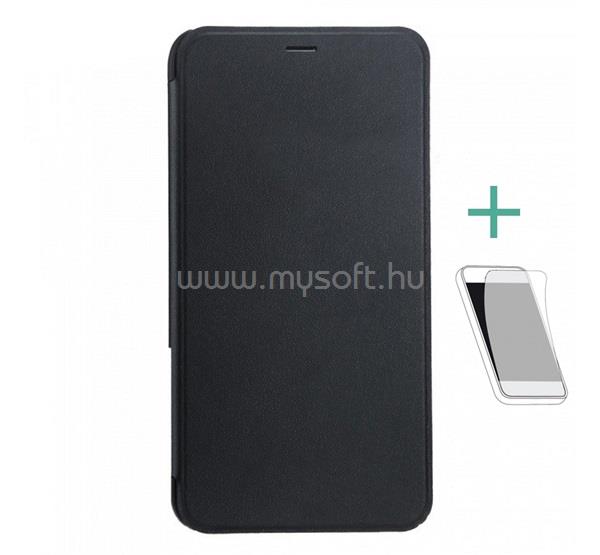 DOOGEE Doogee X10 DOOGEE tok álló, bőr hatású FLIP, üveg fólia, FEKETE