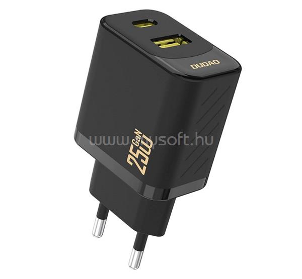 DUDAO DUDAO A26T hálózati töltő USB+Type-C aljzat 25W, PD gyorstöltő, FEKETE