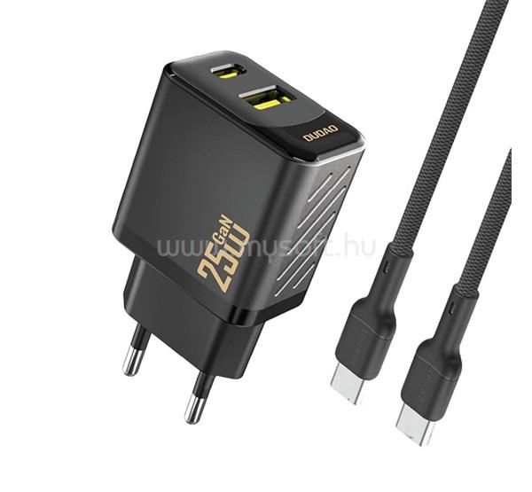 DUDAO DUDAO A26TCEU hálózati töltő USB+Type-C aljzat 25W, PD gyorstöltő + Type-C kábel, FEKETE
