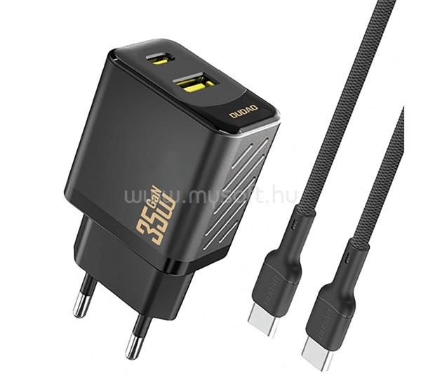 DUDAO DUDAO A27MAX hálózati töltő USB+Type-C aljzat 35W, PD gyorstöltő + Type-C kábel, FEKETE