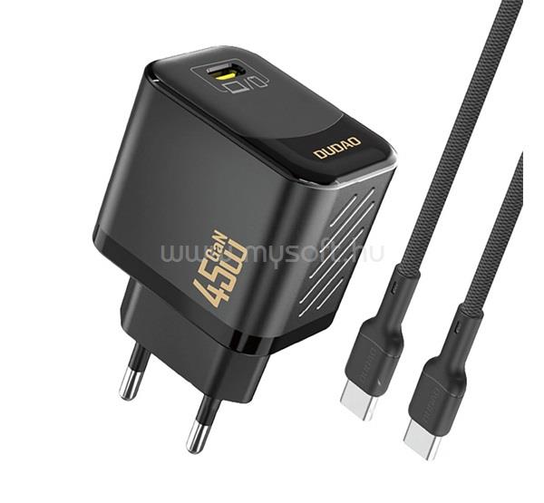 DUDAO DUDAO A28C hálózati töltő Type-C aljzat 45W, PD gyorstöltő + Type-C kábel, FEKETE