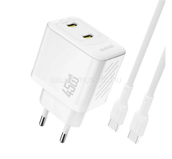 DUDAO DUDAO A28PCEU hálózati töltő 2 Type-C aljzat 45W, PD gyorstöltő + Type-C kábel, FEHÉR