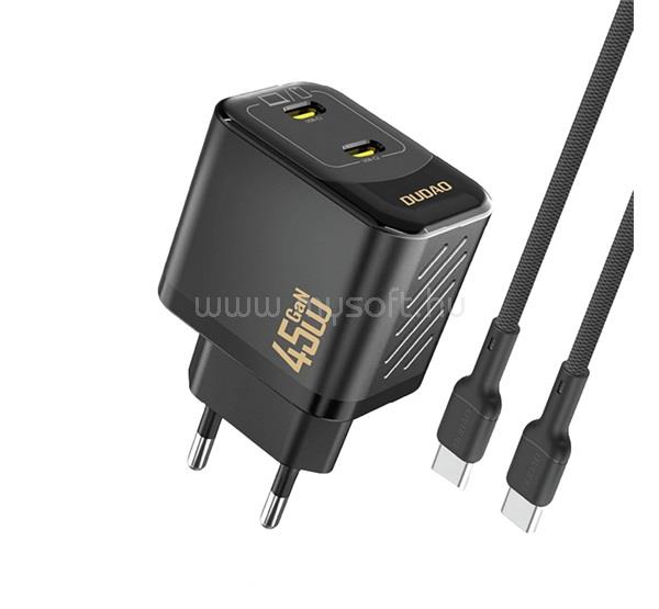 DUDAO DUDAO A28PCEU hálózati töltő 2 Type-C aljzat 45W, PD gyorstöltő + Type-C kábel, FEKETE