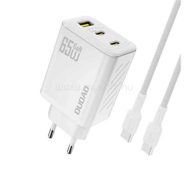 DUDAO DUDAO A29C hálózati töltő USB+2 Type-C aljzat 65W, PD gyorstöltő + Type-C kábel, FEHÉR
