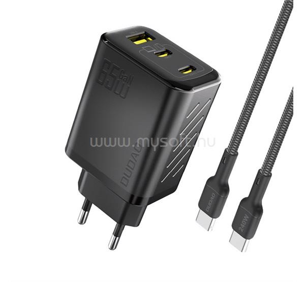 DUDAO DUDAO A29C hálózati töltő USB+2 Type-C aljzat 65W, PD gyorstöltő + Type-C kábel, FEKETE