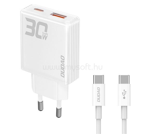 DUDAO DUDAO A30EUT hálózati töltő USB+Type-C aljzat 30W, gyorstöltő + Type-C kábel, FEHÉR