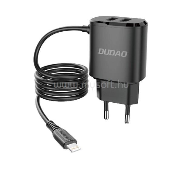 DUDAO DUDAO A67EU hálózati töltő 2 USB aljzat 12W + fix lightning kábel FEKETE