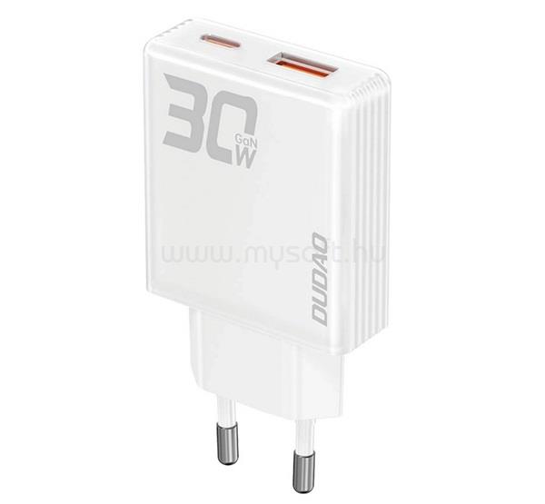 DUDAO hálózati töltő USB+Type-C aljzat 30W, GaN, FEHÉR