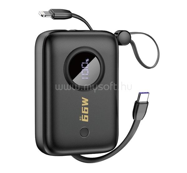 DUDAO DUDAO K14 vésztöltő USB+Type-C aljzat 10000mAh, LED kijelző + fix Type-C/lightning kábel, FEKETE