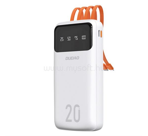DUDAO DUDAO K6PRO+ vésztöltő Type-C aljzat 20000mAh, LED kijelző + fix USB/Type-C/lightning/microUSB kábel, FEHÉR