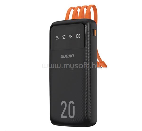 DUDAO DUDAO K6PRO+ vésztöltő Type-C aljzat 20000mAh, LED kijelző + fix USB/Type-C/lightning/microUSB kábel, FEKETE