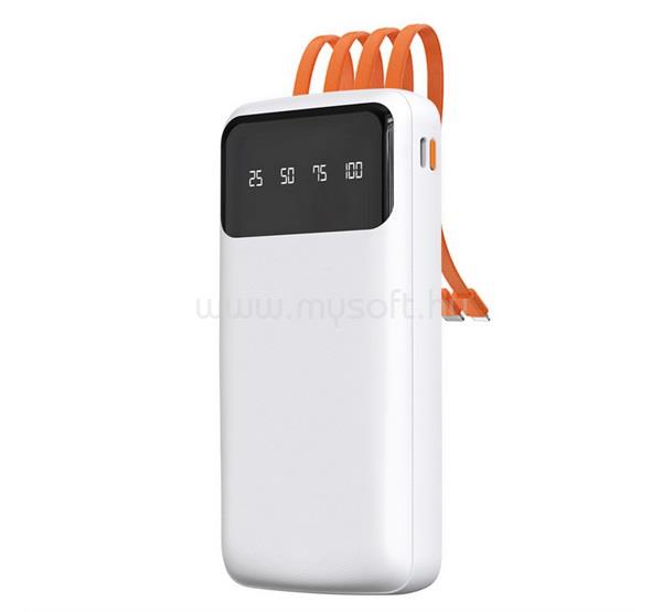 DUDAO DUDAO K6PRO vésztöltő Type-C aljzat 10000mAh, LED kijelző + fix USB/Type-C/lightning/microUSB kábel, FEHÉR