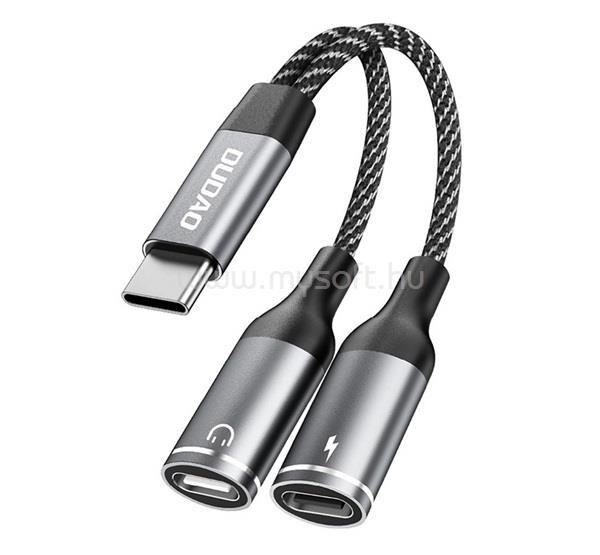DUDAO DUDAO L13C+ audió adapter és töltőkábel elosztó, 11cm, VILÁGOSSZÜRKE