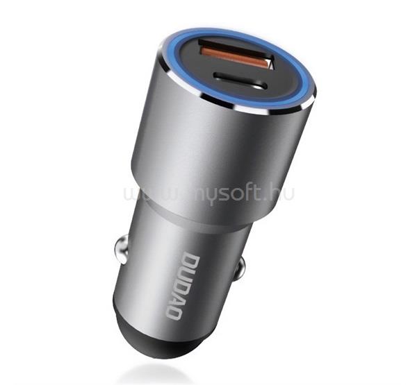 DUDAO DUDAO R4PQ autós töltő Type-C+USB aljzat 22.5W, LED fény, SÖTÉTSZÜRKE