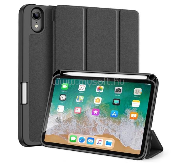 DUX DUCIS IPAD mini 7 (2024) / mini 6 (2021) DOMO tok álló, bőr hatású aktív FLIP, ceruza tartó, FEKETE