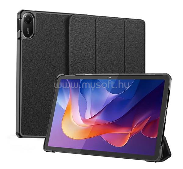 DUX DUCIS Redmi Pad 2 DOMO tok álló, bőr hatású aktív FLIP, textil minta, FEKETE