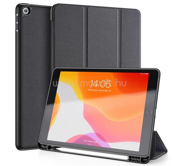 DUX DUCIS IPAD 10.2 (2021) / 10.2 (2020) / 10.2 (2019) DOMO tok álló, bőr hatású aktív FLIP, ceruza tartó, FEKETE