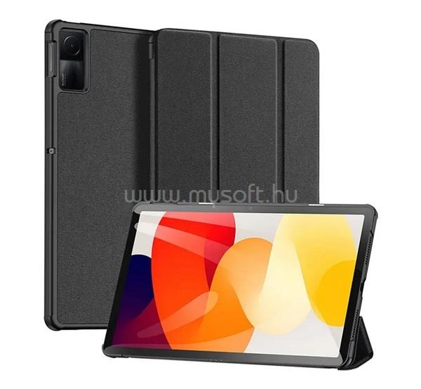 DUX DUCIS Redmi Pad SE 11 DOMO tok álló, bőr hatású aktív FLIP, textil minta, FEKETE