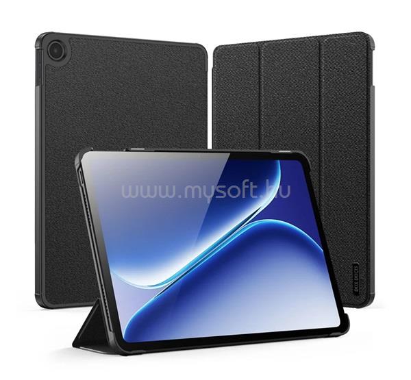 DUX DUCIS OnePlus Pad Go 2 5G / Pad Go 2 WiFi DOMO tok álló, bőr hatású aktív FLIP, textil minta, FEKETE